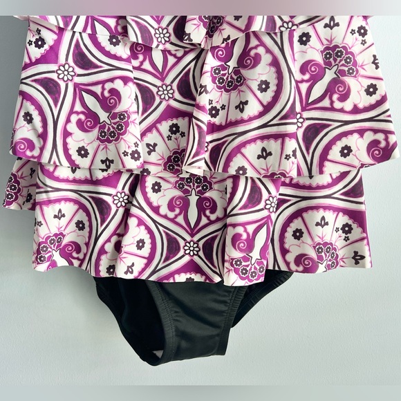 Swim Solutions Women's Purple Printed Tiered Fauxkini One-Piece Swimsuit Size 10 - Picture 6 of 10